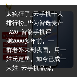 太疯狂了_云手机十大排行榜_华为智选麦芒 A20 智能手机评测2000多年前，一群老外来到我国，用一姓氏定居，如今已成一大姓_云手机品牌，