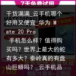 干货满满_云手机哪个好用又便宜_华为 Mate 20 Pro 手机怎么样？值得购买吗？世界上最大的蛇有多大？秦岭真的有盘山巨蟒吗？_云手机品牌，