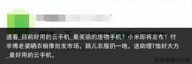 速看_目前好用的云手机_最美丽的废物手机？小米即将发布！付辛博老婆晒衣橱像批发市场，颖儿衣服扔一地，送助理T恤好大方_最好用的云手机，