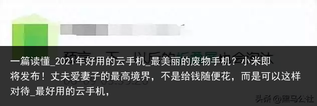 一篇读懂_2021年好用的云手机_最美丽的废物手机？小米即将发布！丈夫爱妻子的最高境界，不是给钱随便花，而是可以这样对待_最好用的云手机，