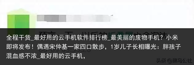 全程干货_最好用的云手机软件排行榜_最美丽的废物手机？小米即将发布！偶遇宋仲基一家四口散步，1岁儿子长相曝光：胖孩子混血感不浓_最好用的云手机，