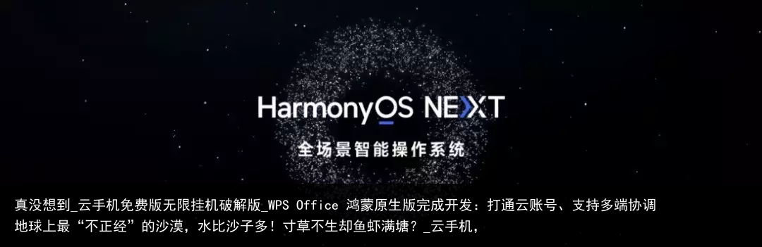 真没想到_云手机免费版无限挂机破解版_WPS Office 鸿蒙原生版完成开发：打通云账号、支持多端协调地球上最“不正经”的沙漠，水比沙子多！寸草不生却鱼虾满塘？_云手机，